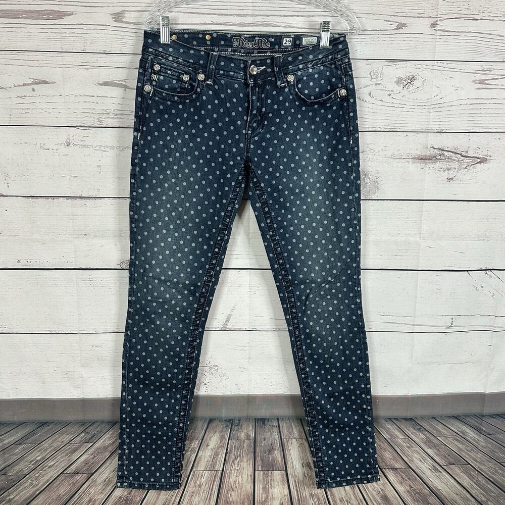 Miss Me Jeans Womens 29 Blue White Polkadot Western‎ Cowgirl Modern Skinny